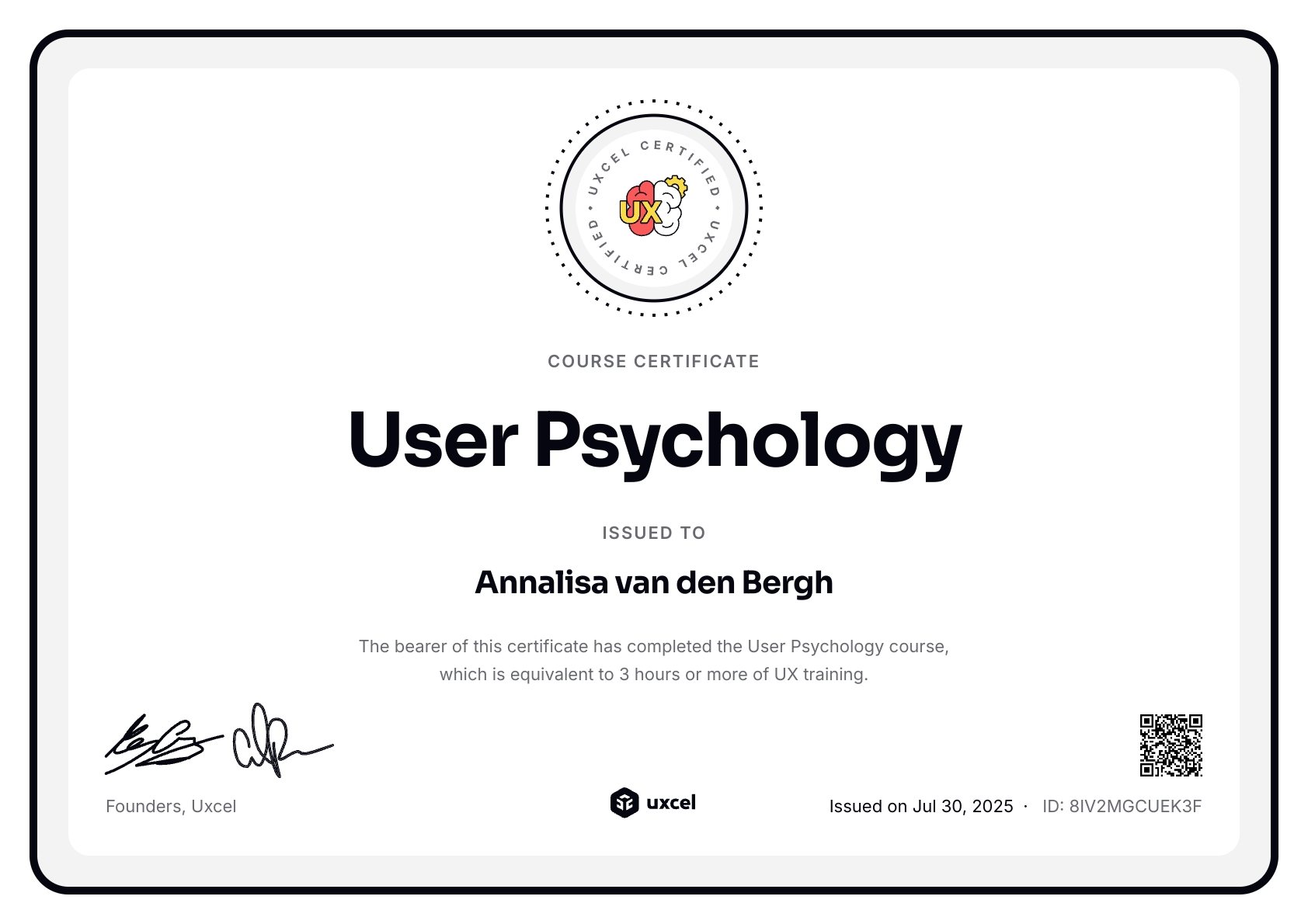 Annalisa's certificate